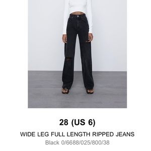 Zara Wide Leg Full Length Ripped Jeans👖